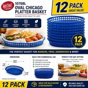 12pk Tablecraft 1076BL Blue Oval Chicago Platter Basket